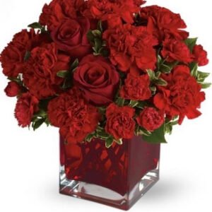 Vase with 10 Red Carnations & 5 Red Roses