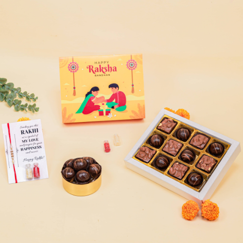 Chocolate Box with Rakhi & Message Scroll